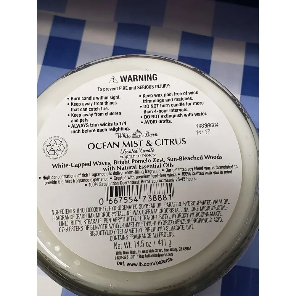 BBW Ocean Mist & Citrus Large 3 Wick Candle Home Fragrance Decor